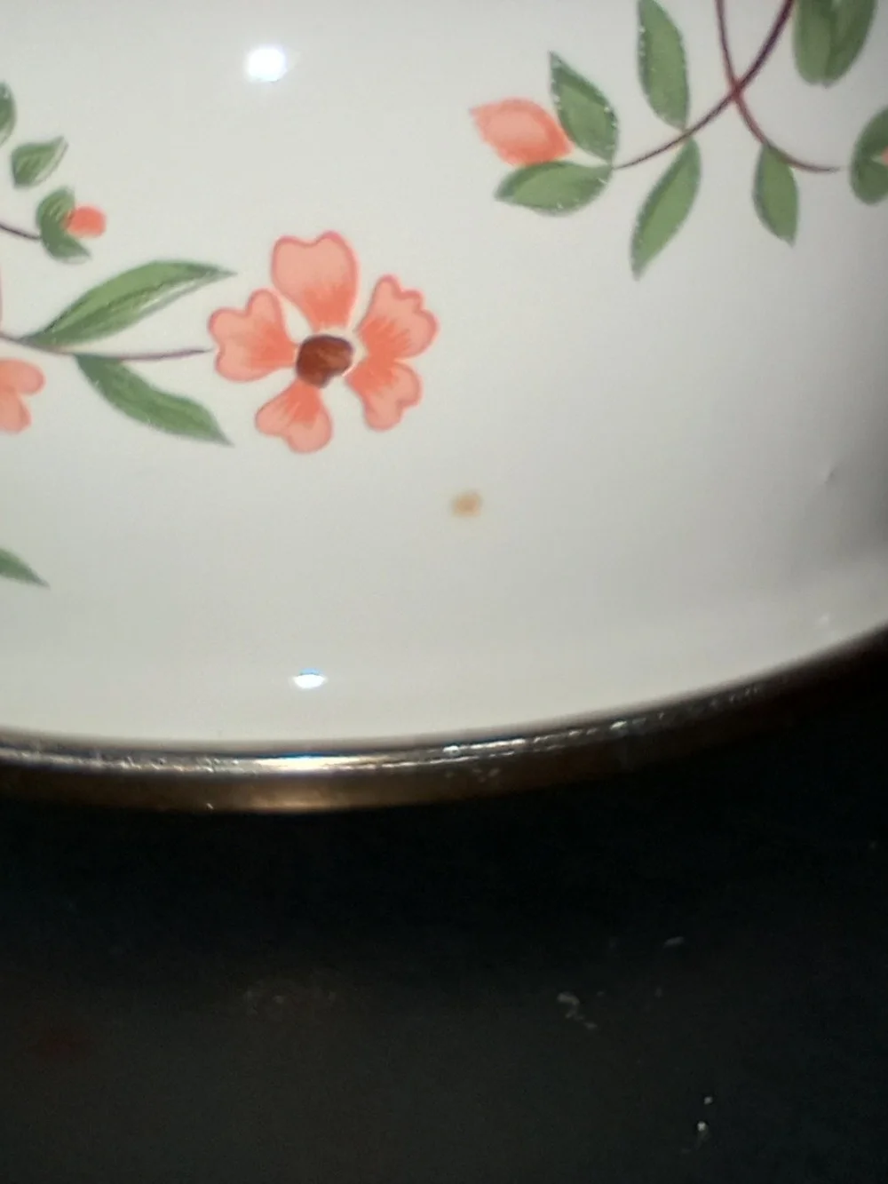 Cream Enamel Saucepan with Orange Floral Motif and Brown Handle